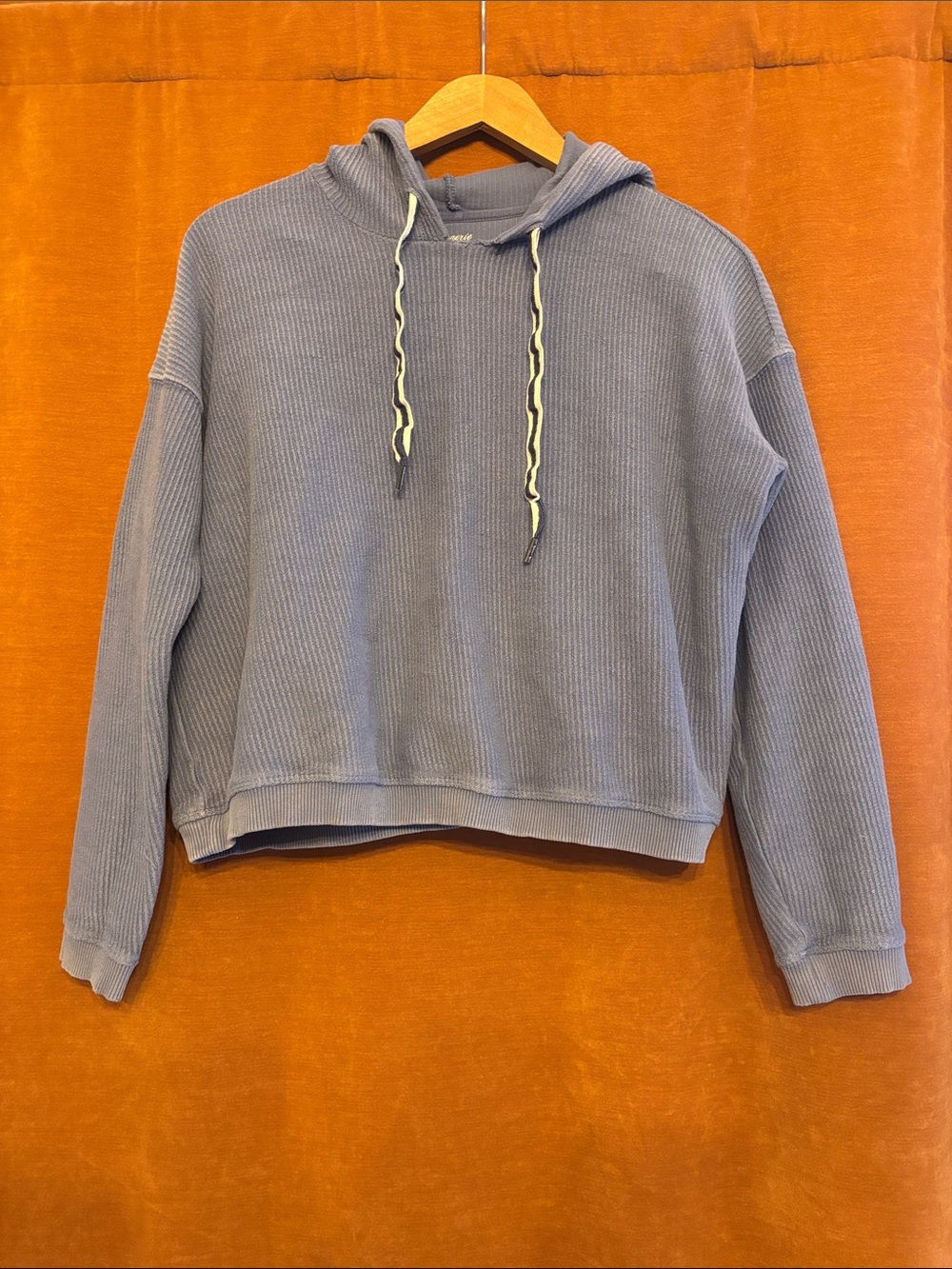 aerie Waffle-Knit Hooded Pullover - Light Blue